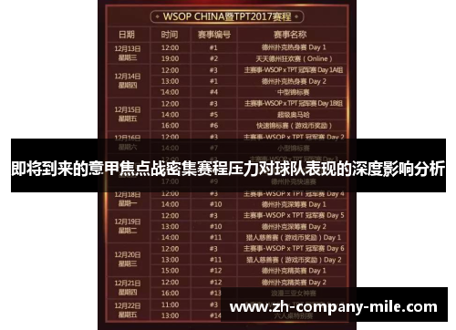 即将到来的意甲焦点战密集赛程压力对球队表现的深度影响分析